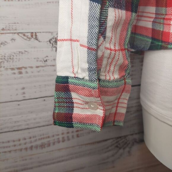 NWT Womans Aerie White/Red/Green Plaid Flannel Pajama Top - Picture 8 of 14